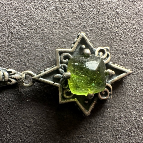 Silver Compass Star Pendant with Green Tourmaline on 18” Copper Chain - Picture 5 of 8